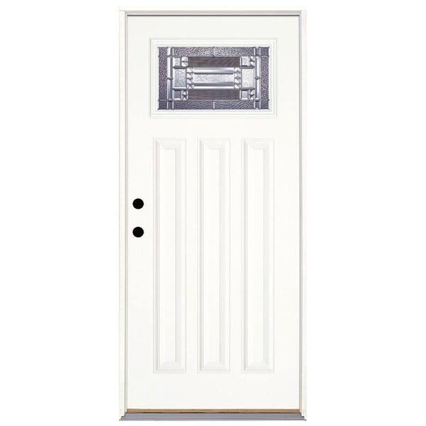 Feather River Doors 37.5 in. x 81.625 in. Preston Zinc Craftsman Unfinished Smooth Right-Hand Inswing Fiberglass Prehung Front Door