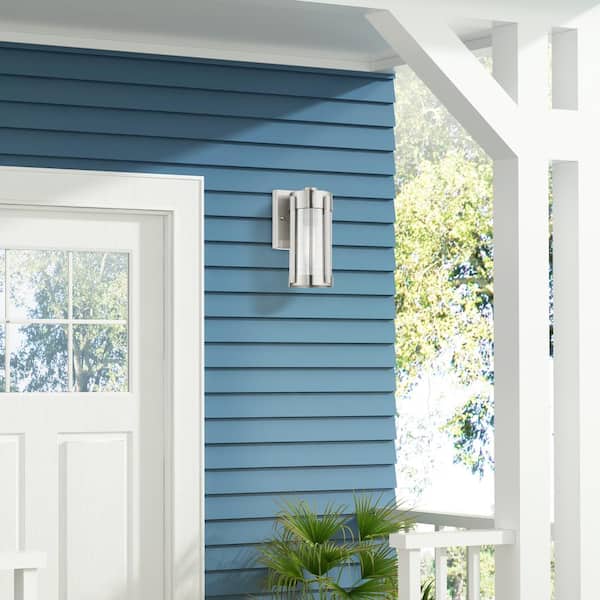 Rockridge 10.25 in. 1-Light Brushed Nickel Outdoor Hardwired Wall Lantern Sconce with No Bulbs Included