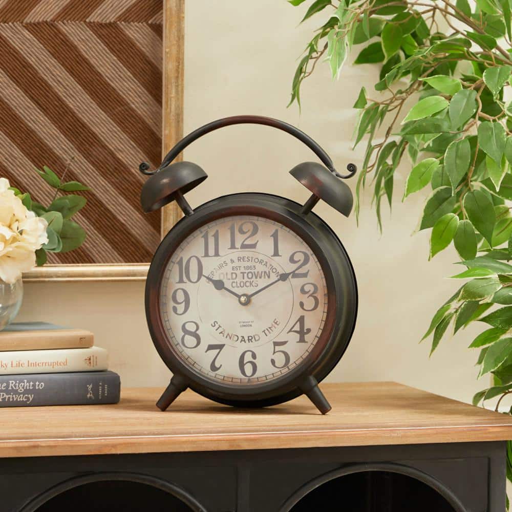 Vintage Black Metal Bell Top Table Clock