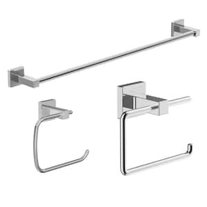 Duro 3-Piece Bath Hardware Set with Toilet Paper Holder, 18 in . Towel Bar and Towel Ring in Polished Chrome