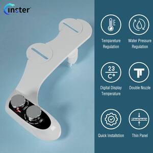 Non- Electric Toilet Bidet Attachment with Temperature Control and Dual Nozzles in. White