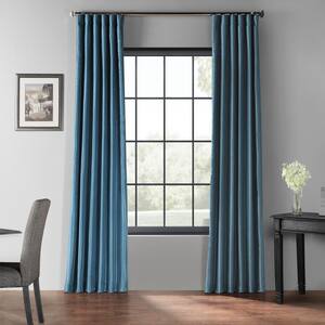 Nassau Blue Textured Rod Pocket Blackout Curtain - 50 in. W x 120 in. L (1 Panel)
