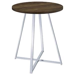 Burkhart 35.25 in. Round Brown Oak and Chrome Wood Top Bar Table