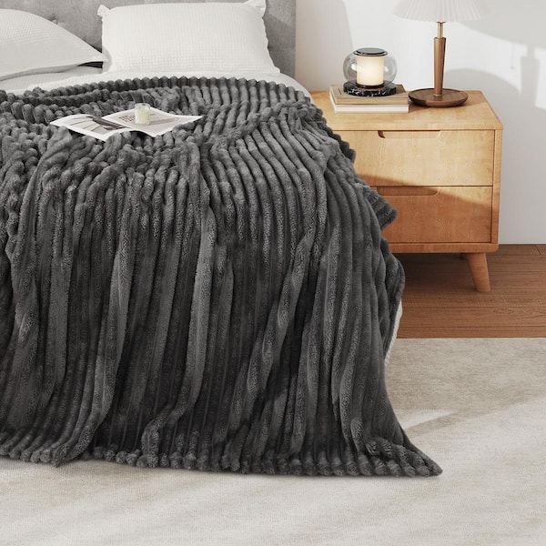 Gray Unthemed Winter Warm Throw Blanket-Super Soft Cozy Fleece Thick Sherpa Blanket Plush for Women-Queen