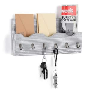 Rustic Wall Mount Storage Rack with 3-Storage compartments Entryway Organizer with 6-Key Hooks