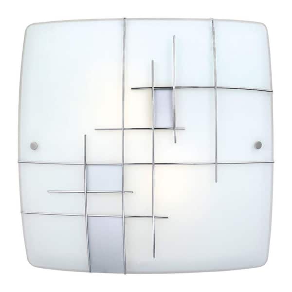 Eglo Raya 1 16.14 in. W x 3.75 in. H 2-Light White Flush Mount with Chrome/Satin Glass Shade