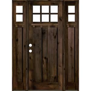 64 in. x 96 in. Craftsman Alder Right-Hand 6-Lite Clear Glass Black Stain Wood Prehung Front Door with Sidelites