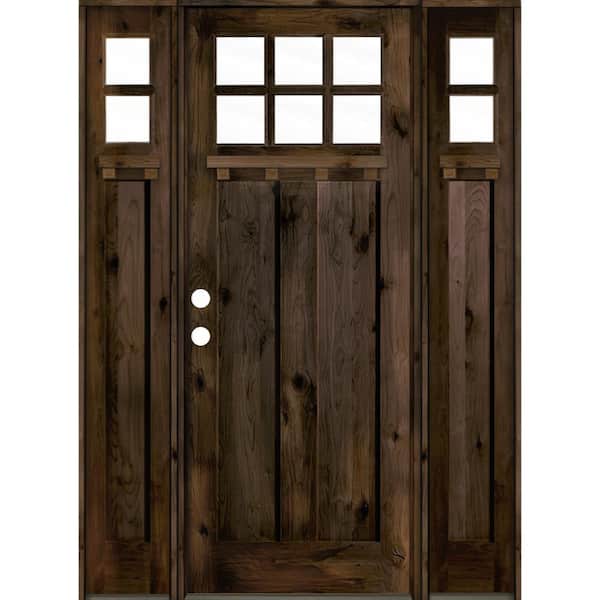 Krosswood Doors 70 in. x 96 in. Right-Hand Inswing 1/4 Lite Clear Glass Black Stain Wood Prehung Front Door/Sidelites with Dentil Shelf