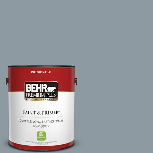 BEHR PREMIUM PLUS 1 gal. #N490-4 Teton Blue Flat Low Odor Interior Paint & Primer
