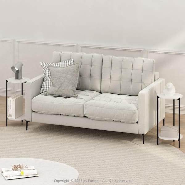 Furinno Besi 11.57 in. White/Black Round Wood End Table With Metal Leg