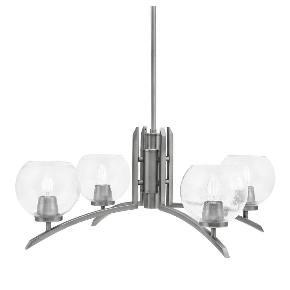 Siena 27.5 in. 4-Light Graphite Chandelier with 5.75 in. Clear Bubble Glass