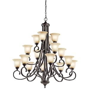 Monroe 75-Watt Integrated LED Olde Bronze 3-Tier Traditional Dining Room Chandelier with Light Umber Etched Glass