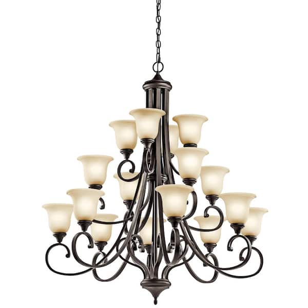KICHLER Monroe 45 in. 16-Light Olde Bronze 3-Tier Traditional Shaded Empire Chandelier for Dining Room