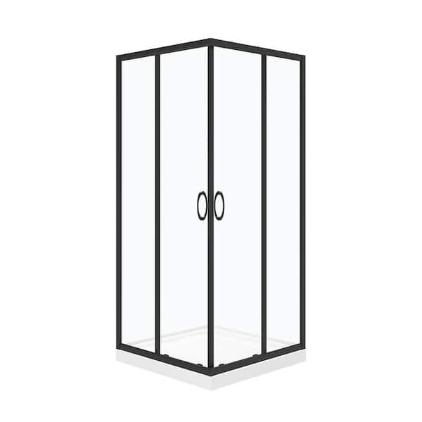 Breeze 36in. L x 36in. W x 76in. H Square Shower Kit with Sliding Framed Door & Shower Base with Corner Drain in Black
