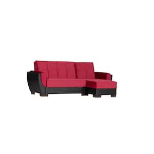 Basics Air Collection Burgundy Convertible L-Shaped Sofa Bed Sectional With Reversible Chaise 3-Seater With Storage