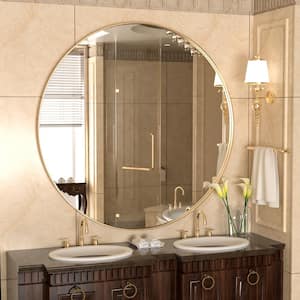 24 in. W x 24 in. H Medium Round Stainless Steel wall Mirror Bathroom Mirror Vanity Decorative Mirror in Brushed Gold