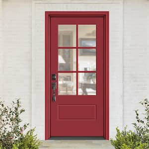 Performance Door System 36 in. x 80 in. VG 6-Lite Right-Hand Inswing Clear Red Smooth Fiberglass Prehung Front Door