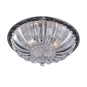 Vintage Collection 15.75 in. 3-Light Chrome Flush Mount with Glass Shade