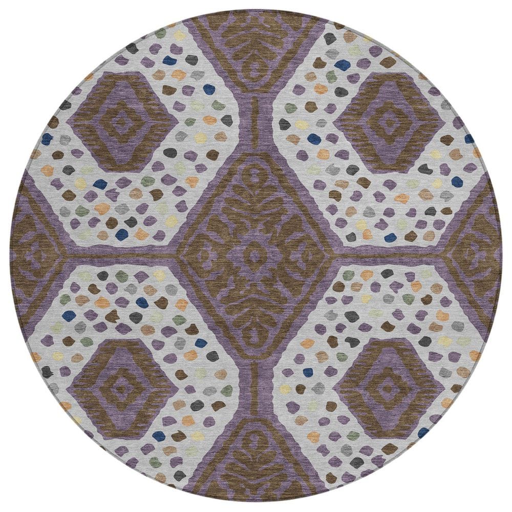 Chantille Machine Washable Indoor/Outdoor Abstract ACN2457 Plum 8 ft. x 8 ft. Round Rug price history on PriceWatchPro