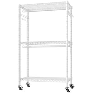 White Metal Garment Clothes Rack with Wheels 29.5 in. W x 76.8 in. H