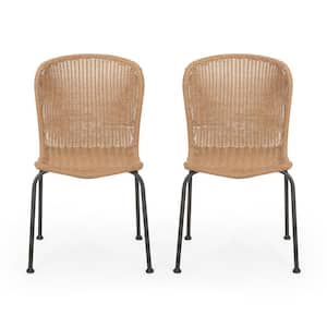 Set of 2 Rattan Outdoor Bohemian Chairs for Patio Poolside Yard Garden Light Brown