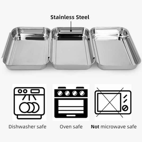Lynzavix Silver Stainless Steel Kitchen Tray Set with Interlocking