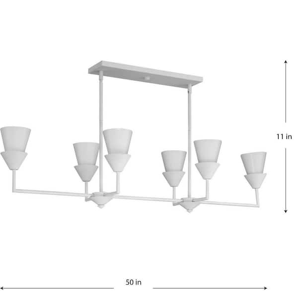 Progress Lighting Pinellas 6-Light White Plaster Modern/Contemporary Opal Glass Linear Large Hanging Kitchen Island Light