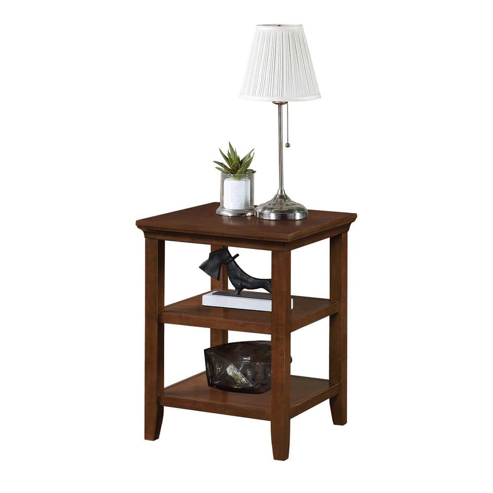 Espresso Wood Rectangular End Table with Shelves