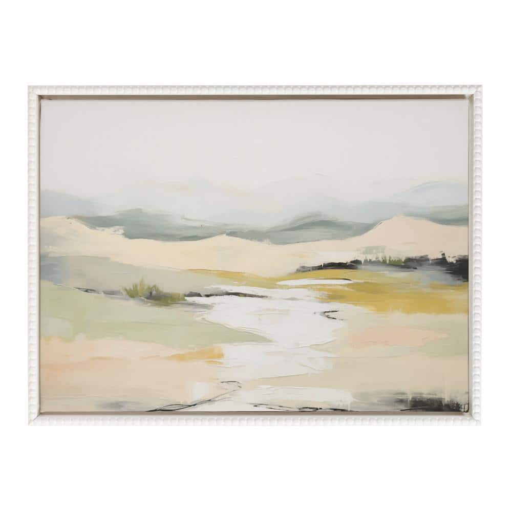 Tranquil Landscape Abstract Canvas Painting with Beaded Frame