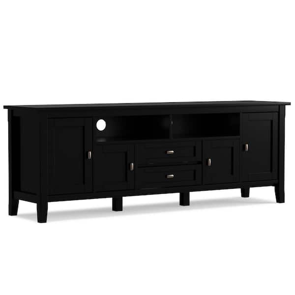 Warm Shaker Solid Wood 72 in. Wide Transitional TV Media Stand in Black for TVs up to 80 in.