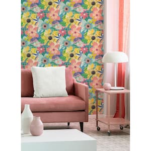 Multi-Colored Janis Pastel Floral Riot Wallpaper Sample