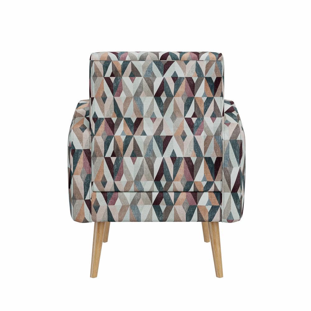 Mid-Century Modern Red and Tan Geometric Fabric Barrel Accent Chair