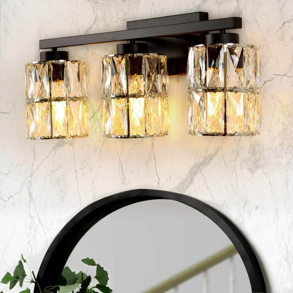 ExBrite Merrin 22.83 in. 3Light Black Bathroom Vanity Light with