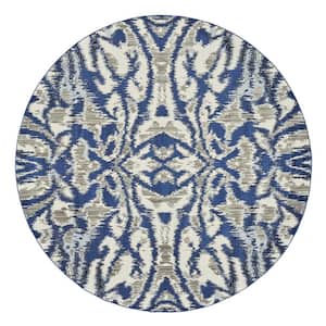 9' Round Blue and Ivory Abstract Area Rug