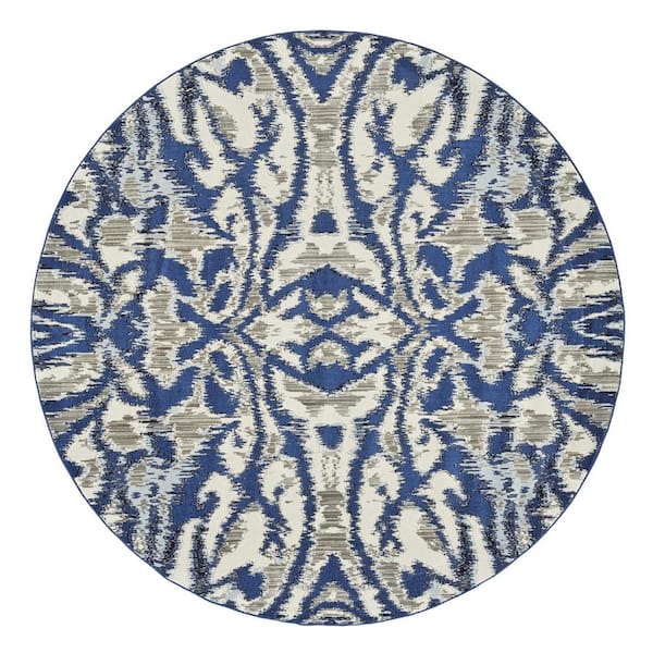 HomeRoots Blue and Ivory Abstract 9 ft. Round Area Rug