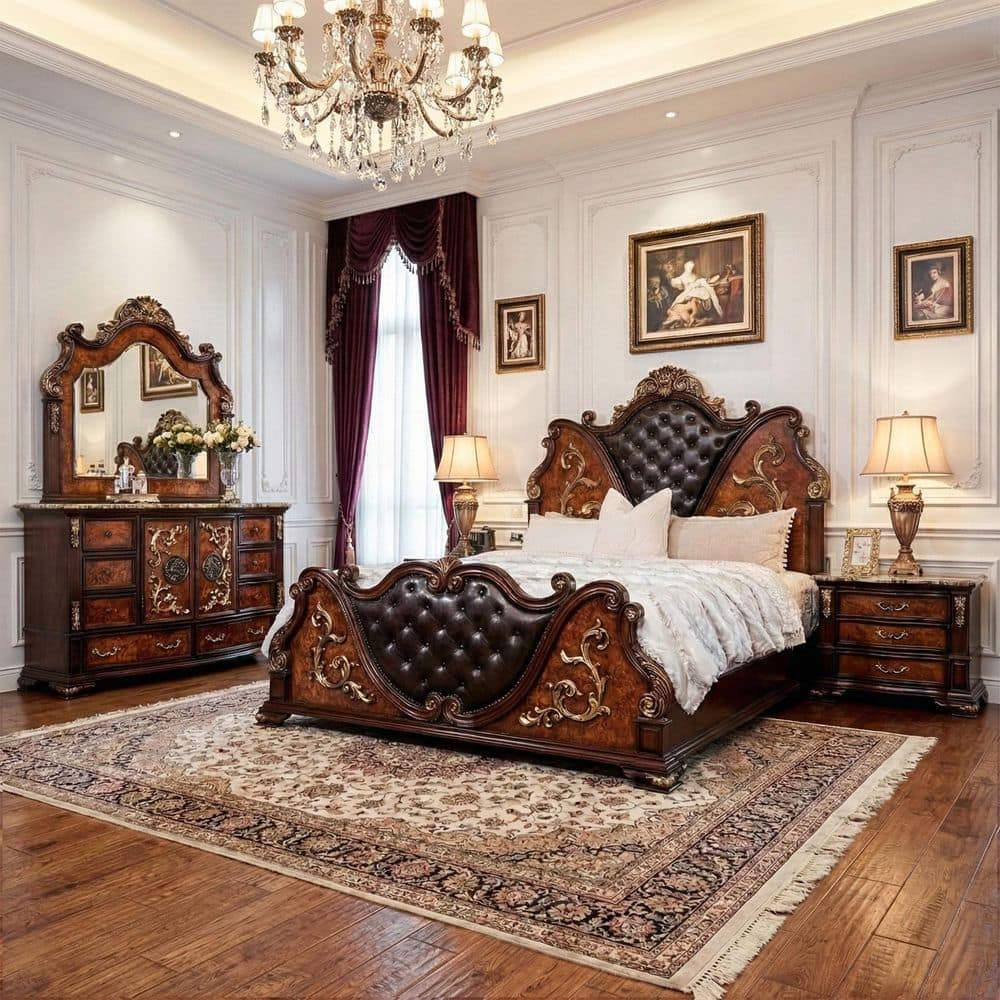 Furniture of America Gurando 4-Piece Traditional Dark Cherry Wood