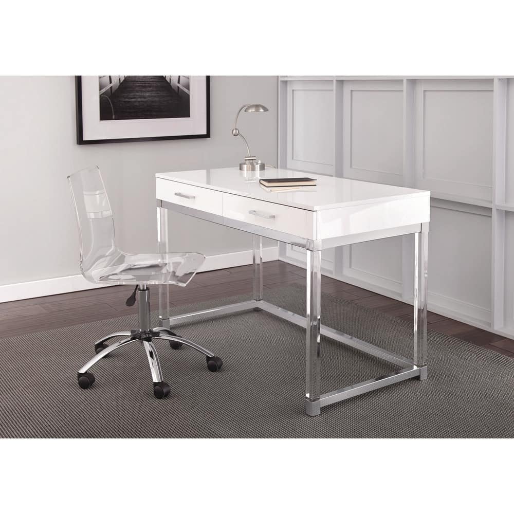 White Wood Adjustable Height Desk with Drawer
