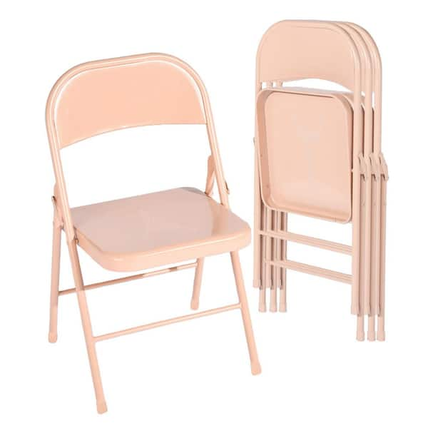 Friy Apricot Industrial Folding Metal Dining Chairs, Modern & Space-Saving, Perfect for Apartments and Events (Set of 4)