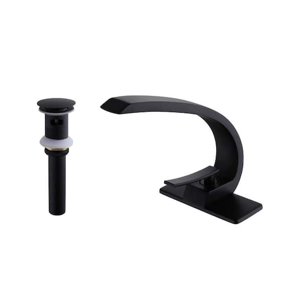 Single Handle Single Hole Bathroom Faucet with Deckplate Included and Drain Kit in Matte Black