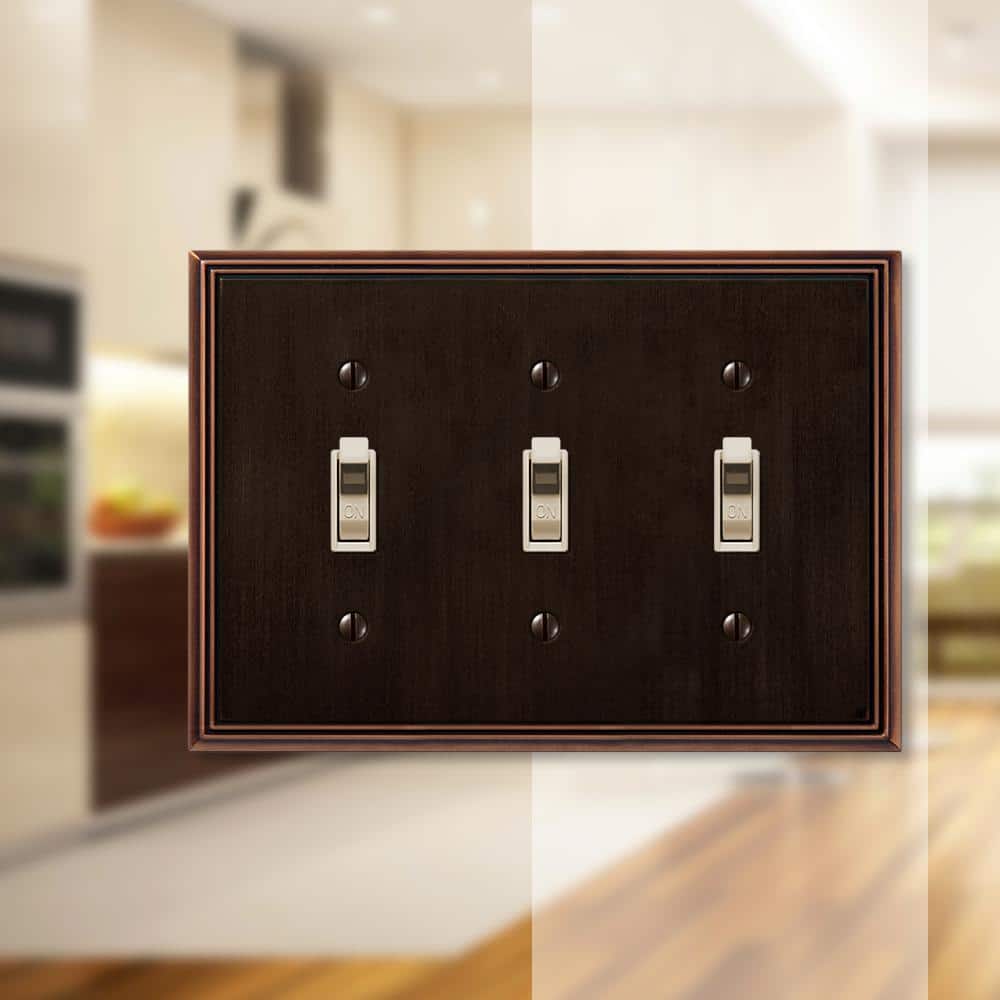 Aged Bronze Triple Toggle Metal Wall Plate