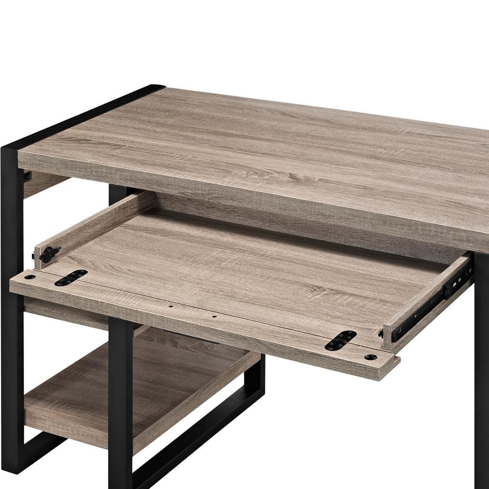 Walker Edison 60" Industrial Desk with USB Port, Driftwood Finish
