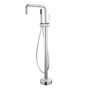 1-Handle Freestanding Tub Faucet with Hand Shower with Waterfall in Chrome