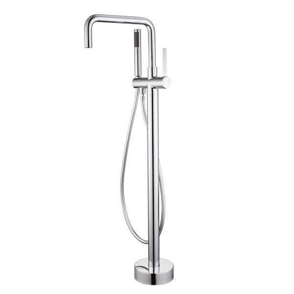 Tahanbath 1-Handle Freestanding Tub Faucet with Hand Shower with Waterfall in Chrome