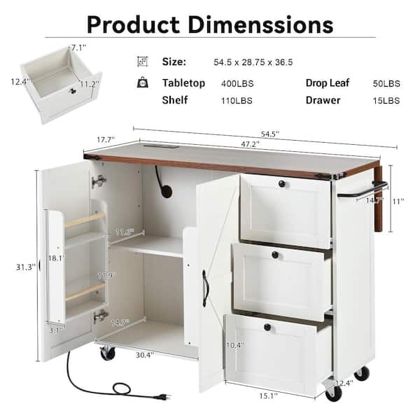 Runesay Black Mdf Base with Mdf Wood Top Rolling Kitchen Island (28.75-in x 54.5-in x 36.5-in)
