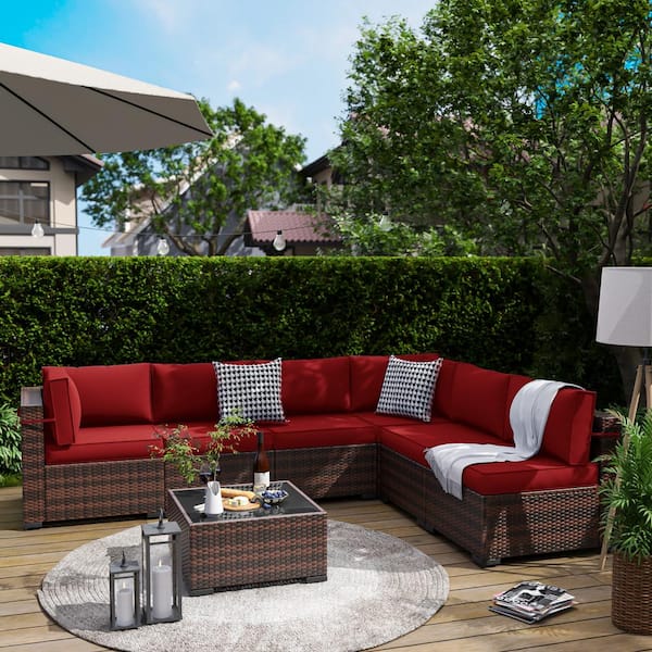 ELPOSUN 7-Piece Wicker Patio Conversation Set With Cushions