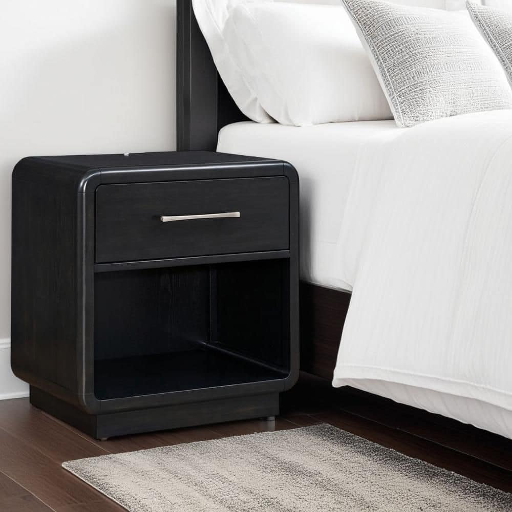 Benjara Robeck Silver 1-Drawer 26 in. W Nightstand with Metal Handles ...