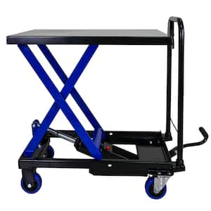 Hydraulic Lift Trolley, 500 LBS Capacity, with 4 Wheels, for Material Handling and Transportation, BLACK+BLUE