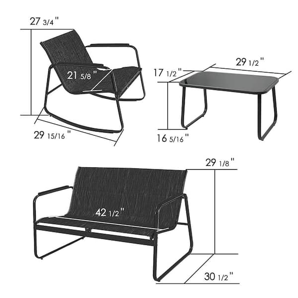 KOZYARD 4-Piece Metal Patio Conversation Set with Black Breathable