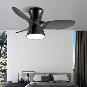 32 in. Matte Black 3 ABS Blades Flush Mount Ceiling Fan with LED Light and Remote