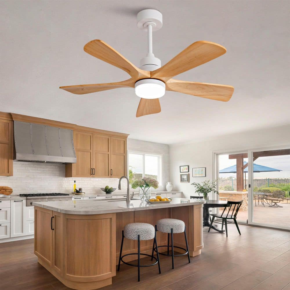 42 in. Indoor/Outdoor White Downrod Mount Standard Ceiling Fan with 5-Solid Wood Blades, Dimmable LED and Remote Control price history on PriceWatchPro